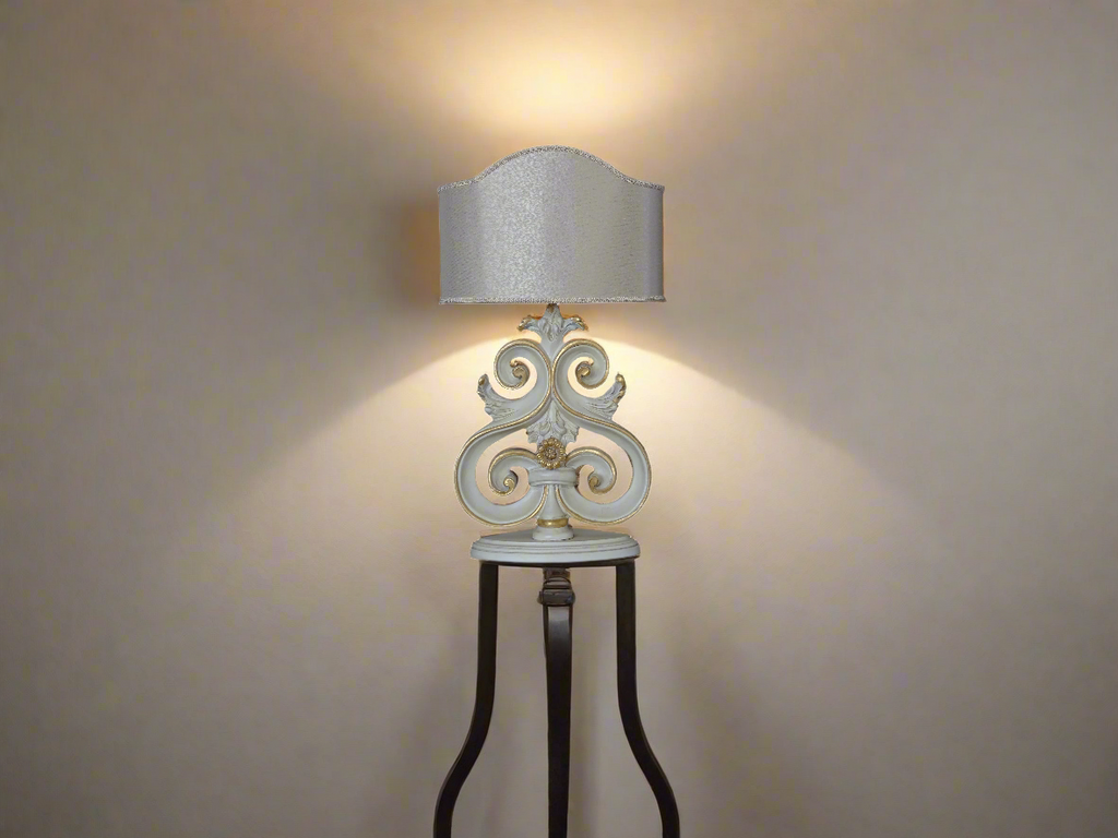 Lamp with Linen Shade, Heart Scroll Table Lamp, White Handmade Lamp, Lamp for Bedroom, Living Room, Office, Christmas Gift