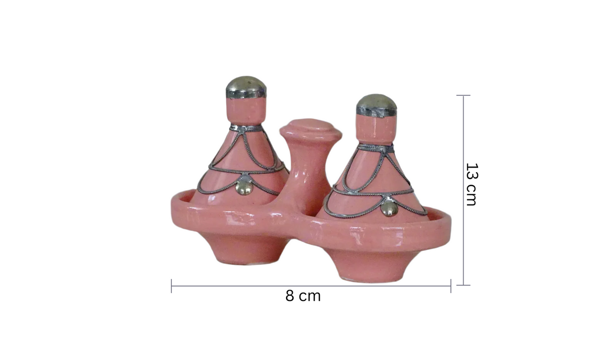 Hand Crafted Moroccan Pink Painted Small Tagine Double Spice Holder