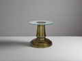 Unique Vintage Brass Chinese Inverted Vase Glass Accent Table