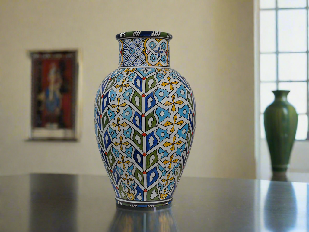 Vintage Handmade Hand Painted Moroccan Ceramic Vase