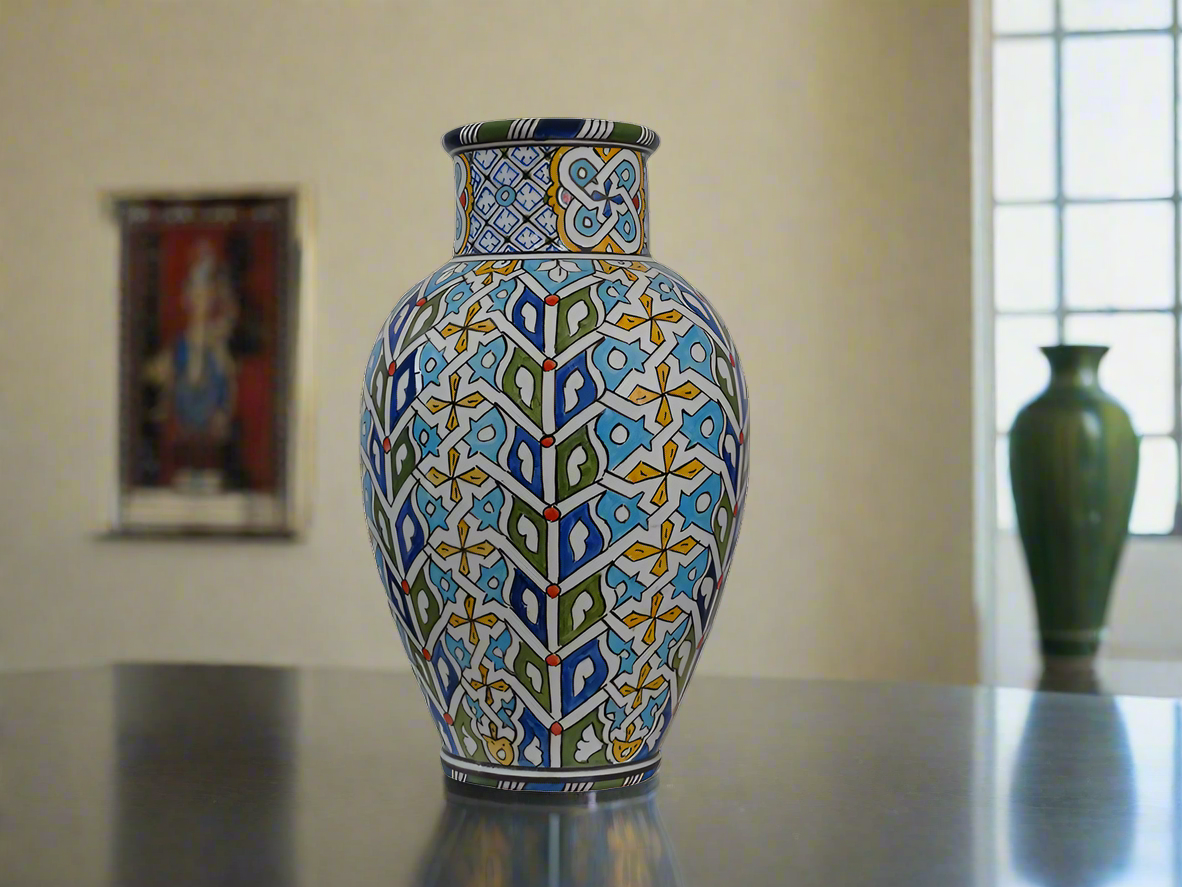 Vintage Handmade Hand Painted Moroccan Ceramic Vase