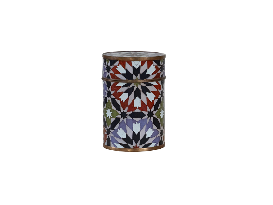Decorative Cylindrical Tin with Geometric Pattern