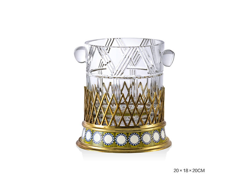 Decorative Glass Ice Bucket with Gold and Blue Base