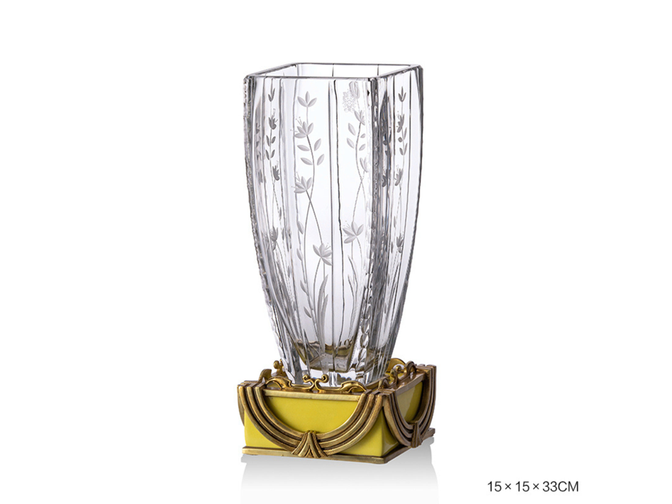 Decorative Glass Vase with Golden Base