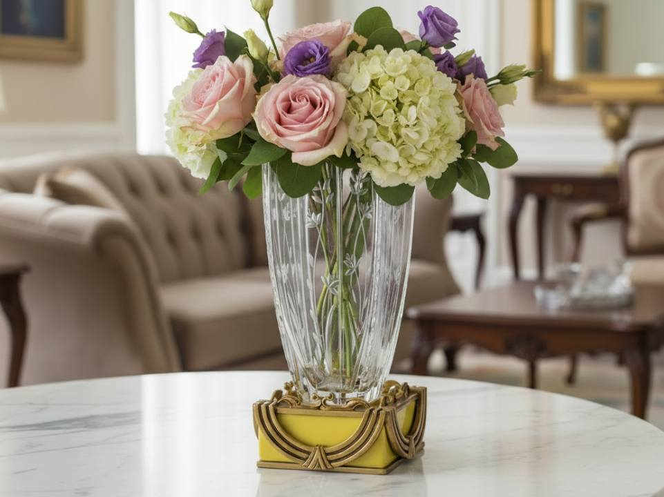 Decorative Glass Vase with Golden Base