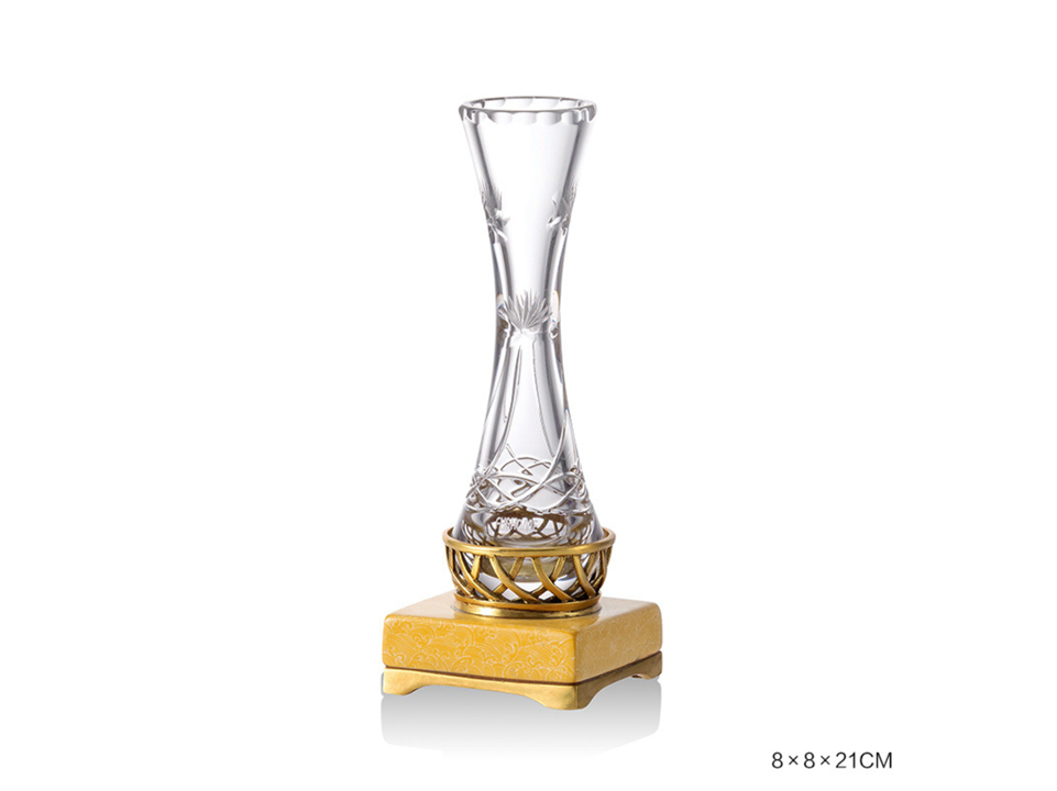Clear Glass Vase with Golden Metal & Marble Base