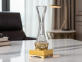 Clear Glass Vase with Golden Metal & Marble Base