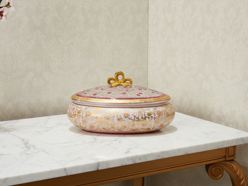 Decorative Glass Pot with Gold Floral Patterns