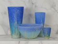 Set of Blue Glassware with Grass-Like Patterns