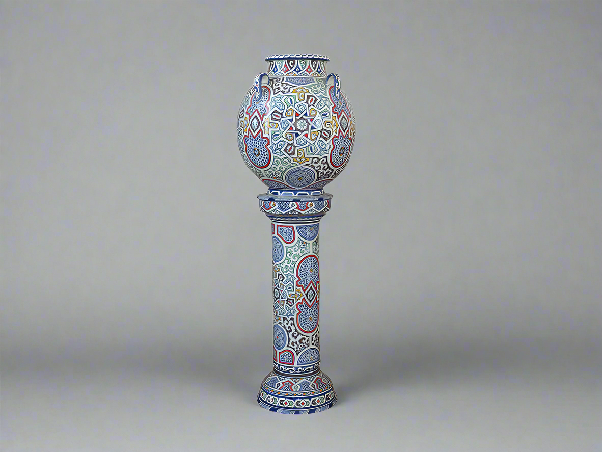 Moroccan Ceramic Vase from Fes, Handmade and Hand Painted
