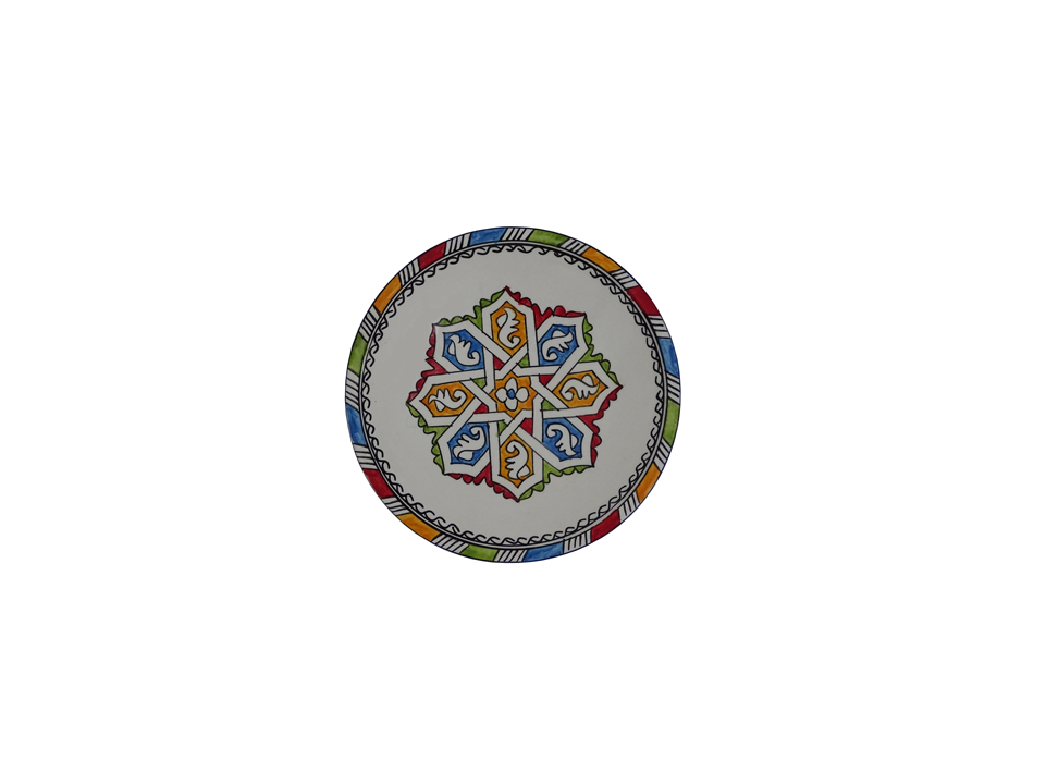 Round Handmade Ceramic Plate with a Colorful Geometric Design