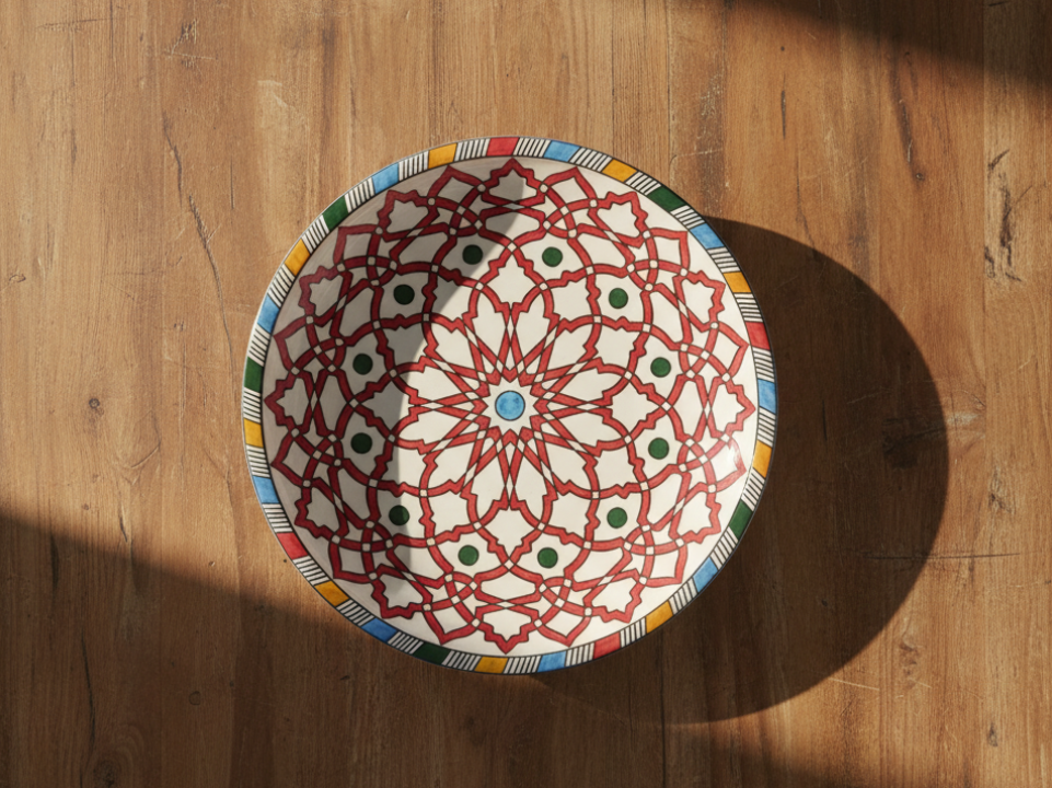 Decorative Ceramic Handmade Plate with a Geometric Pattern