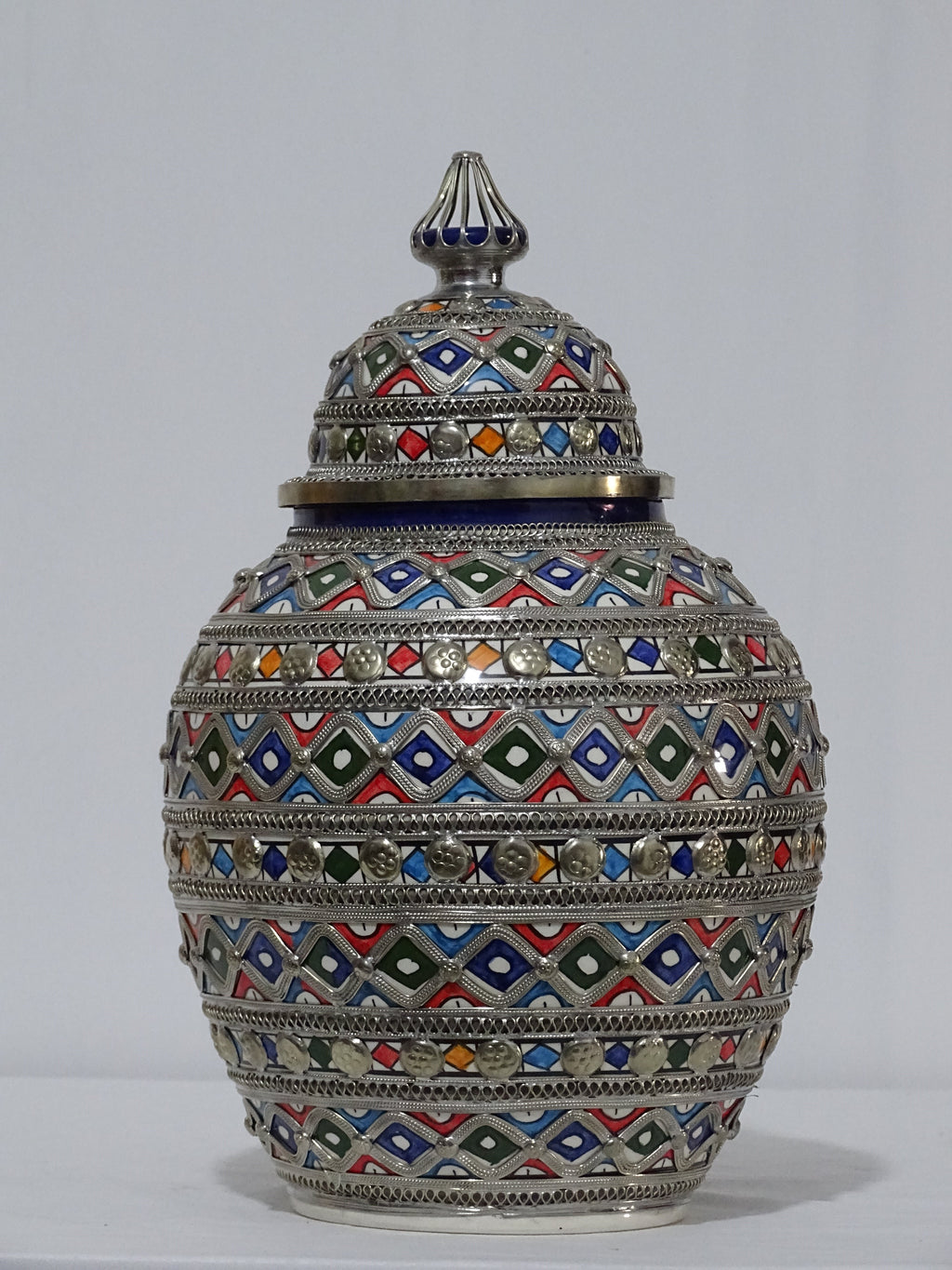 Beautifully Crafted Moroccan Ceramic Vase with Silver Inlays