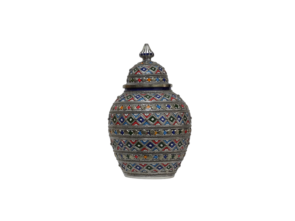 Beautifully Crafted Moroccan Ceramic Vase with Silver Inlays