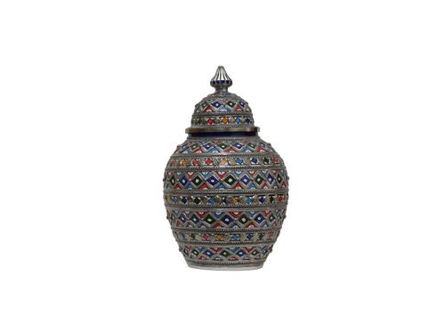 Beautifully Crafted Moroccan Ceramic Vase with Silver Inlays