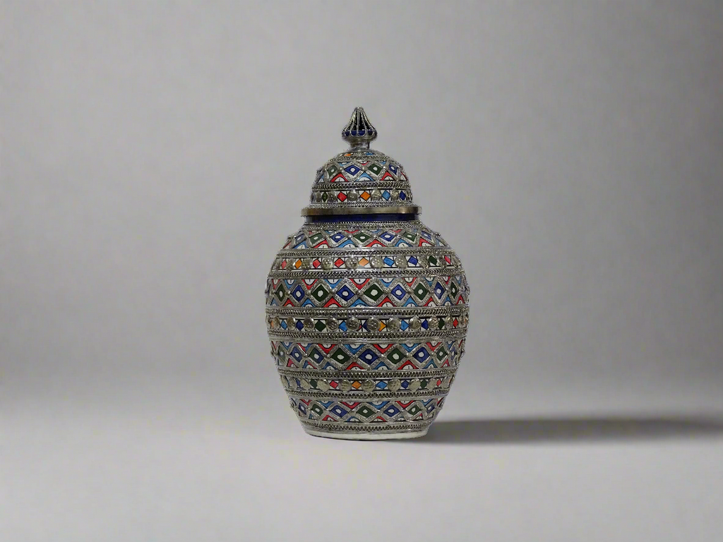 Beautifully Crafted Moroccan Ceramic Vase with Silver Inlays