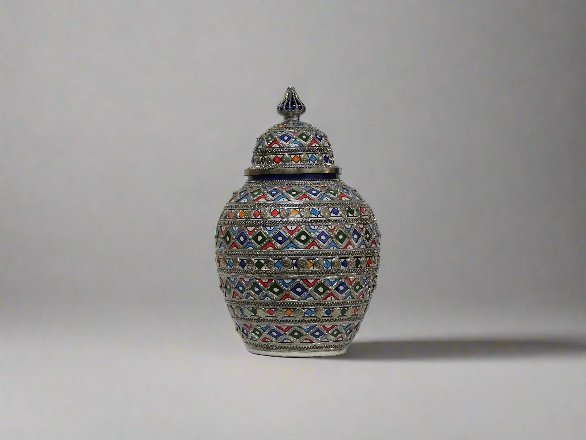 Beautifully Crafted Moroccan Ceramic Vase with Silver Inlays
