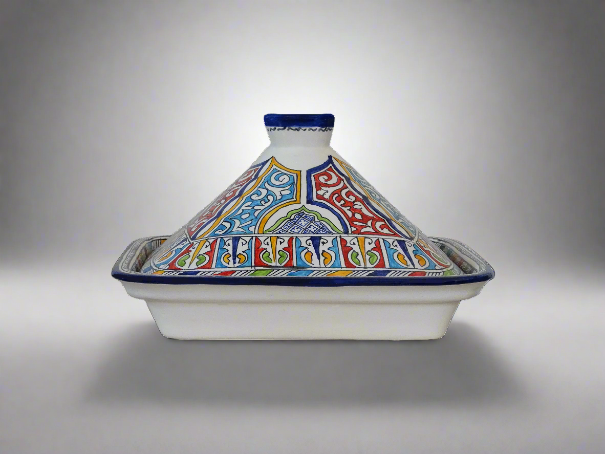 Traditional Moroccan Pottery Large Clay Pot for Serving with a Lid - Marrakesh Tagine