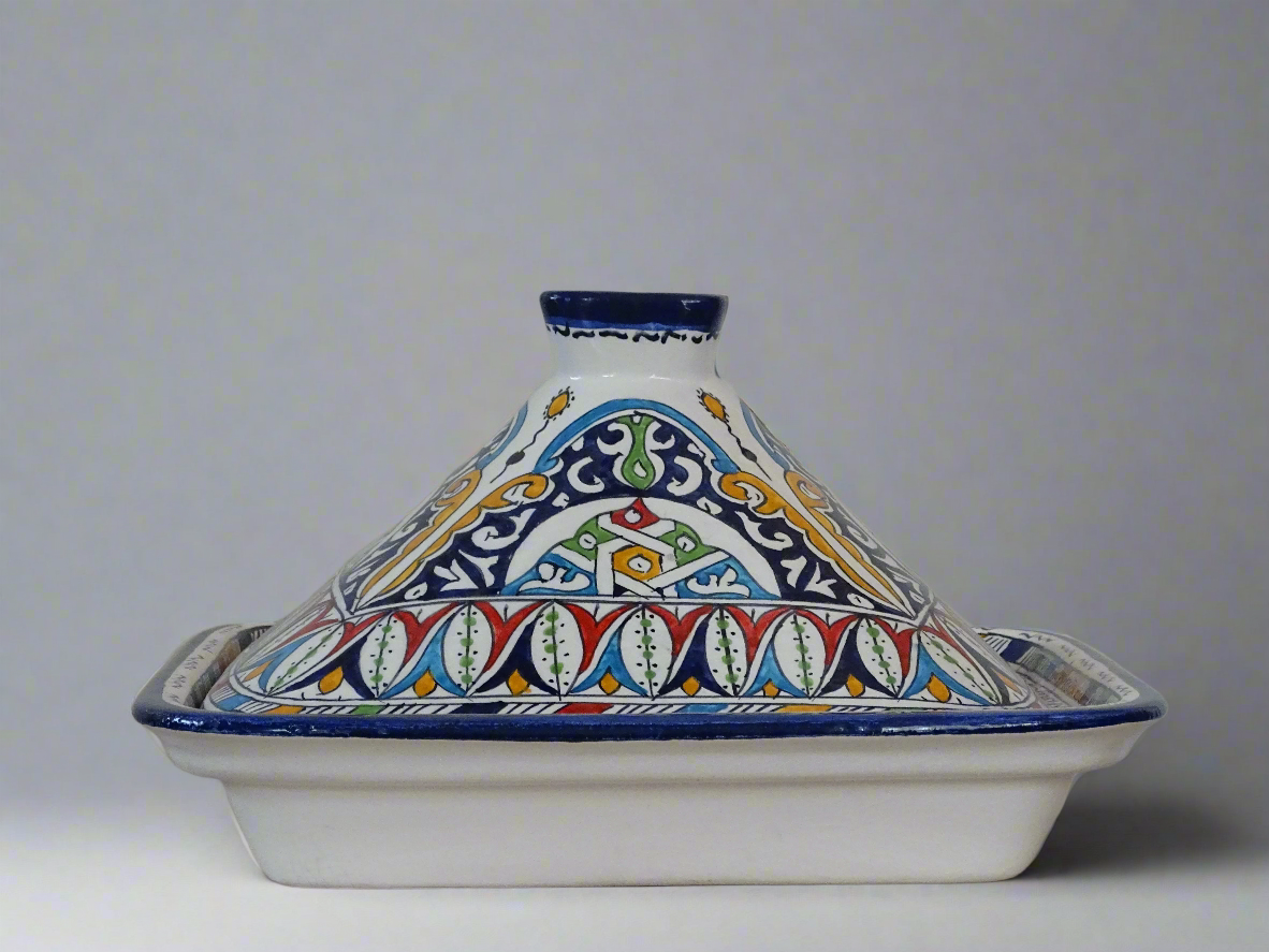 Moroccan Pottery Large Clay Pot for Serving with a Lid Tajin