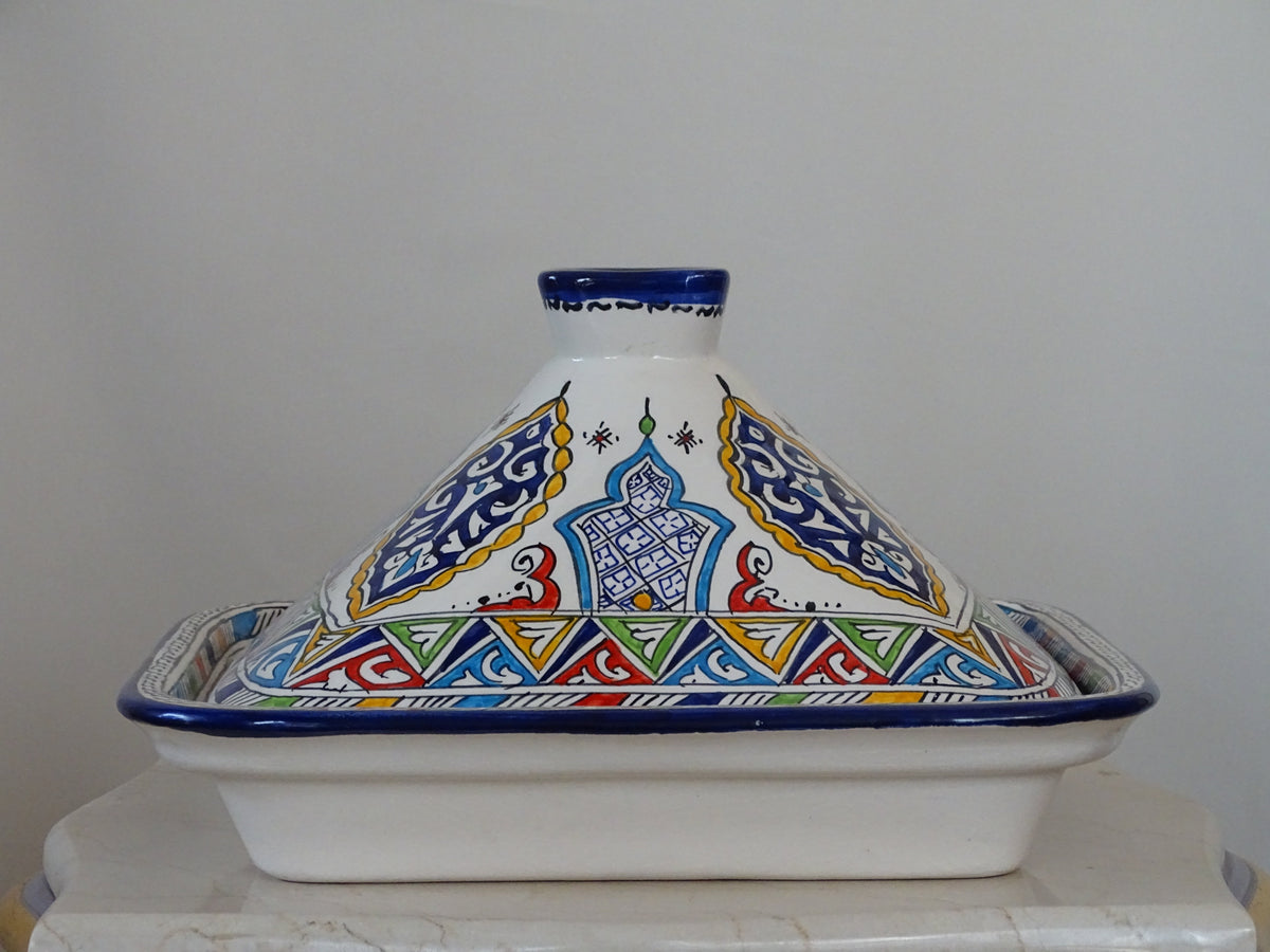 Moroccan Pottery's Large High Clay Made Tajine, Designed for Serving Tasty Meals