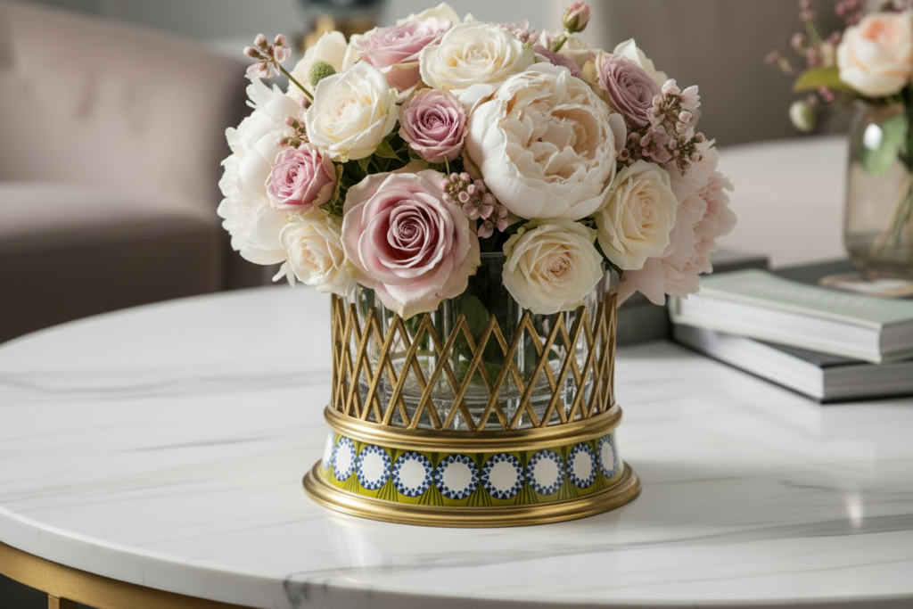 Decorative Glass Ice Bucket with Gold and Blue Base