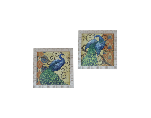 2 Pcs Majestic Blue Peacock Wall Frame Paint
