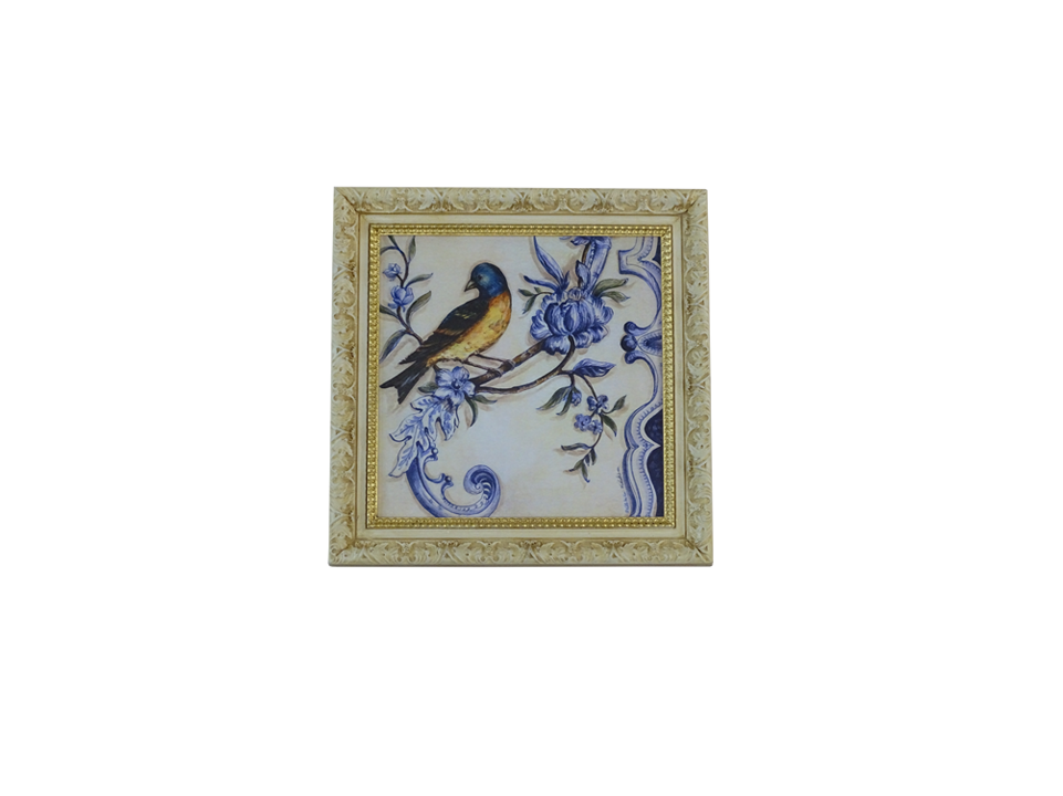 Framed Artwork with a Bird and Floral Design