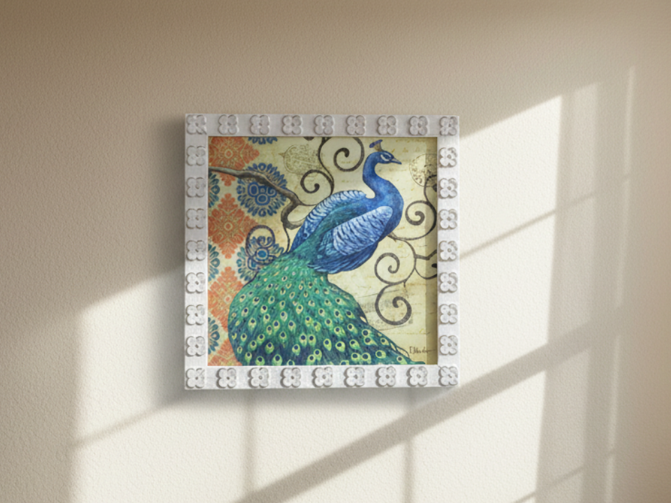 Majestic Blue Peacock Wall Frame Paint