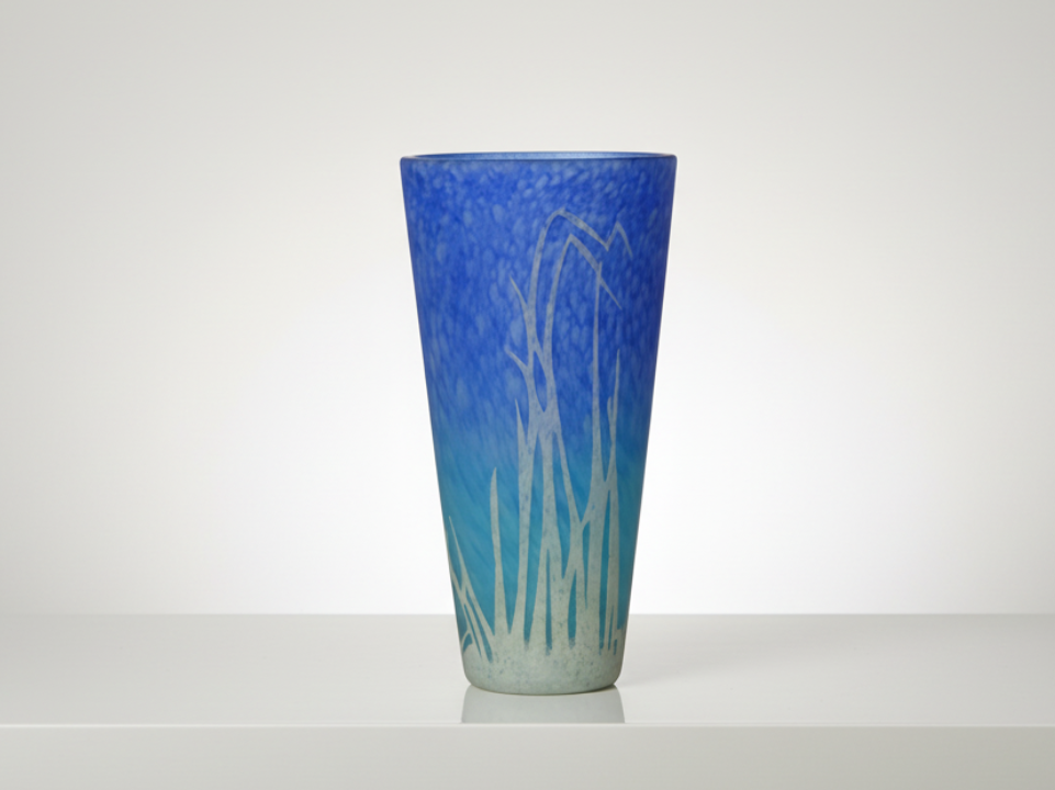 Blue Glass Vase with a Textured Design