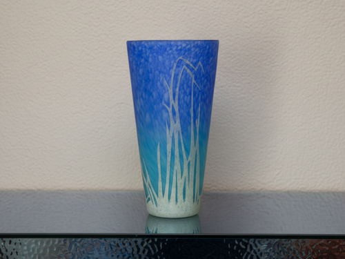 Blue Glass Vase with a Textured Design