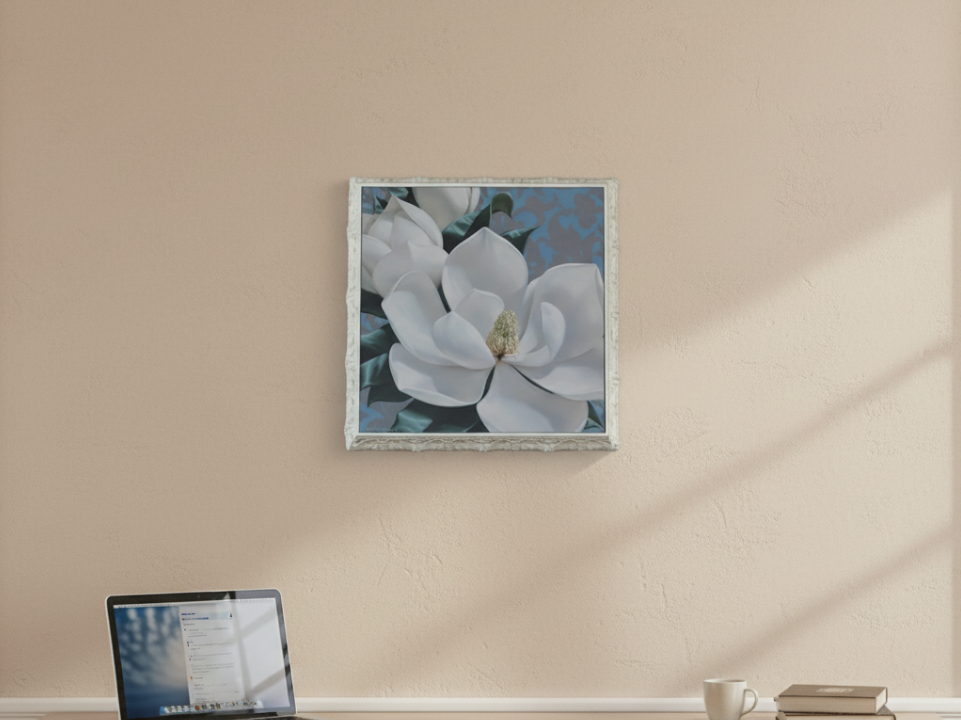 Floral-Patterned Frame with a White Flower Design