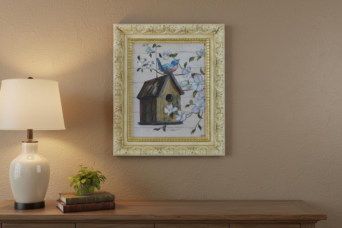 Bluebird & Birdhouse Art for Wall Decor