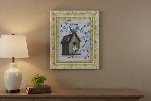 Bluebird & Birdhouse Art for Wall Decor