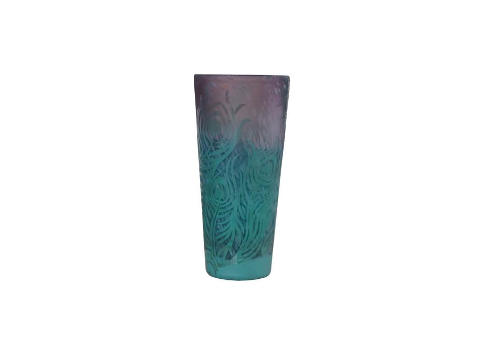 Glass Vase with Teal and Purple Design