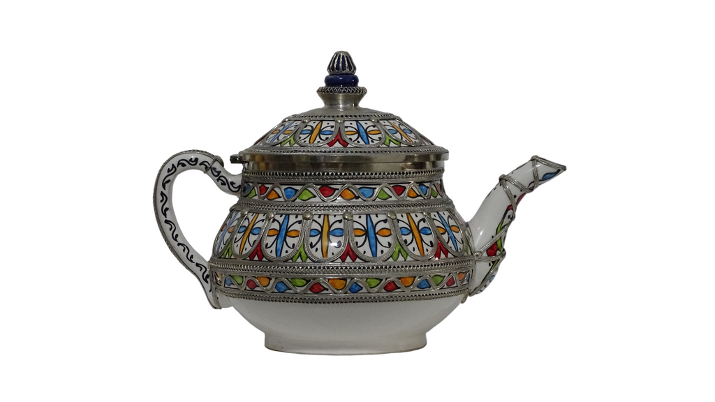 Hand-Painted Teapot with Silver Metalwork