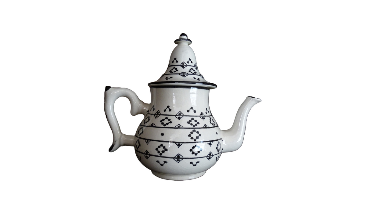 Handmade Moroccan Teapot - Black & White Ceramic - For Serving & Decor