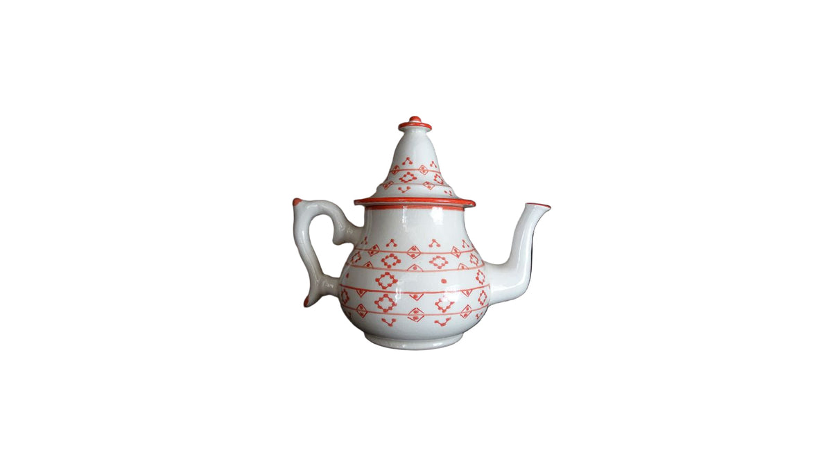 Moroccan Handmade Ceramic Teapot - Red Geometric Motif
