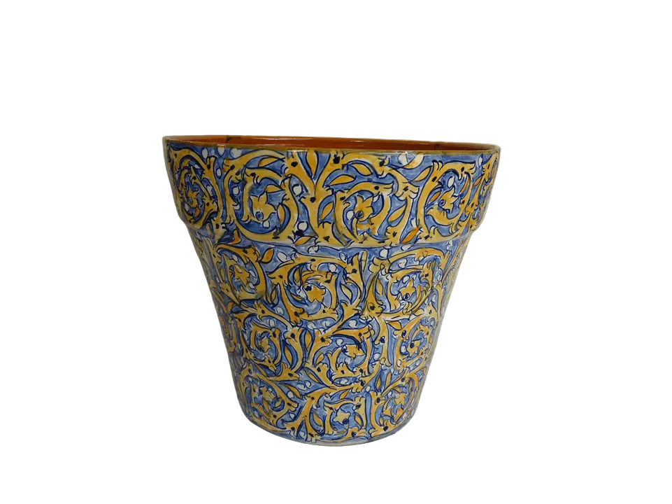 Decorative Ceramic Pot with Blue and Yellow Patterns