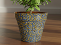 Decorative Ceramic Pot with Blue and Yellow Patterns